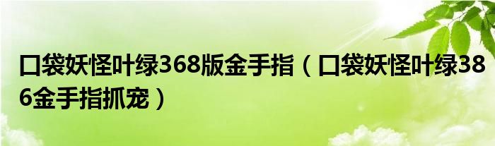 口袋妖怪叶绿368版金手指（口袋妖怪叶绿386金手指抓宠）