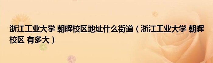 浙江工业大学 朝晖校区地址什么街道（浙江工业大学 朝晖校区 有多大）