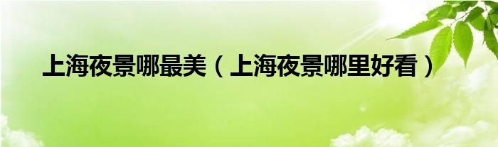 上海夜景哪最美（上海夜景哪里好看）