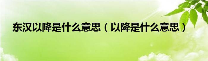 东汉以降是什么意思（以降是什么意思）