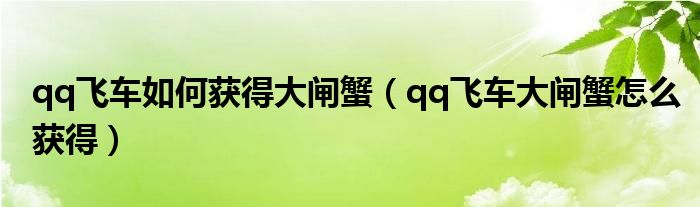 qq飞车如何获得大闸蟹（qq飞车大闸蟹怎么获得）