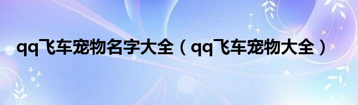 qq飞车宠物名字大全（qq飞车宠物大全）