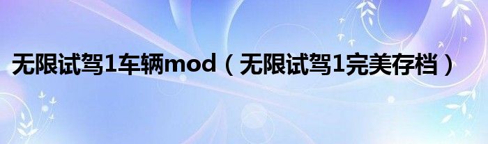 无限试驾1车辆mod（无限试驾1完美存档）