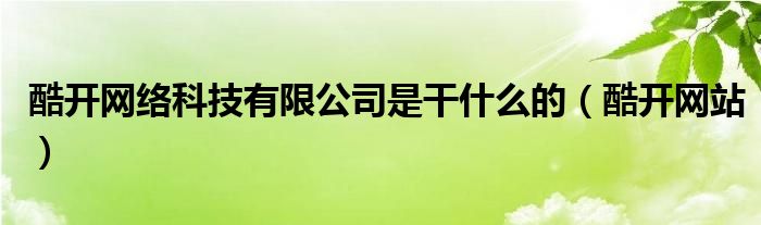 酷开网络科技有限公司是干什么的（酷开网站）