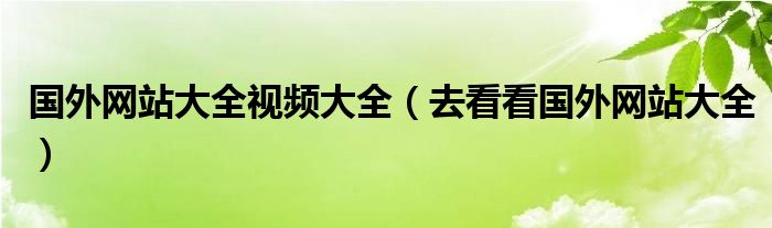 国外网站大全视频大全（去看看国外网站大全）