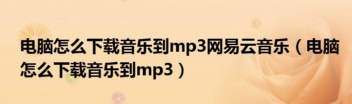 电脑怎么下载音乐到mp3网易云音乐（电脑怎么下载音乐到mp3）