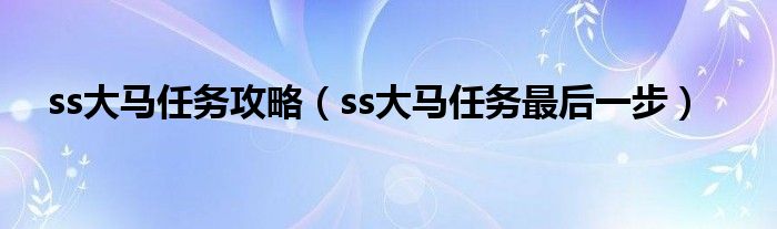 ss大马任务攻略（ss大马任务最后一步）