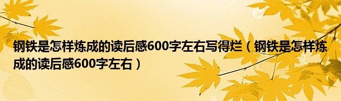 钢铁是怎样炼成的读后感600字左右写得烂（钢铁是怎样炼成的读后感600字左右）