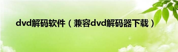 dvd解码软件（兼容dvd解码器下载）