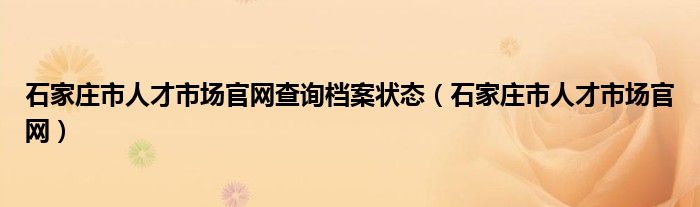 石家庄市人才市场官网查询档案状态（石家庄市人才市场官网）