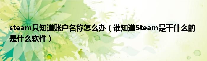 steam只知道账户名称怎么办（谁知道Steam是干什么的 是什么软件）