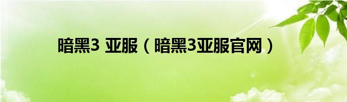 暗黑3 亚服（暗黑3亚服官网）