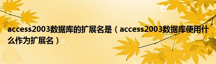 access2003数据库的扩展名是（access2003数据库使用什么作为扩展名）