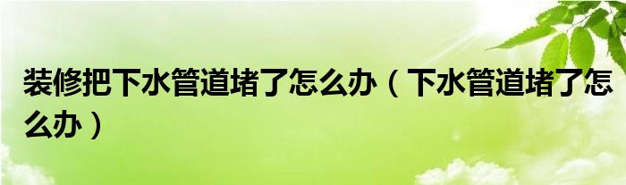 装修把下水管道堵了怎么办（下水管道堵了怎么办）