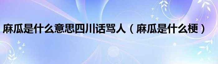 麻瓜是什么意思四川话骂人（麻瓜是什么梗）