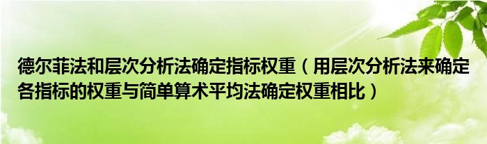 德尔菲法和层次分析法确定指标权重（用层次分析法来确定各指标的权重与简单算术平均法确定权重相比）