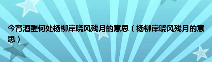 今宵酒醒何处杨柳岸晓风残月的意思（杨柳岸晓风残月的意思）