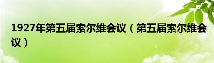 1927年第五届索尔维会议（第五届索尔维会议）