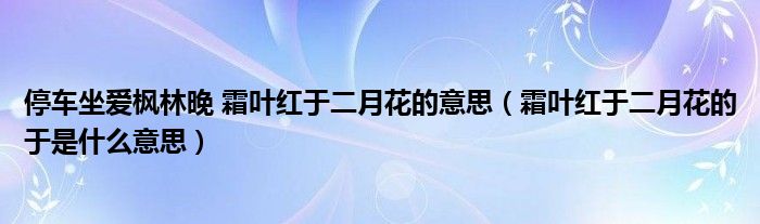 停车坐爱枫林晚 霜叶红于二月花的意思（霜叶红于二月花的于是什么意思）