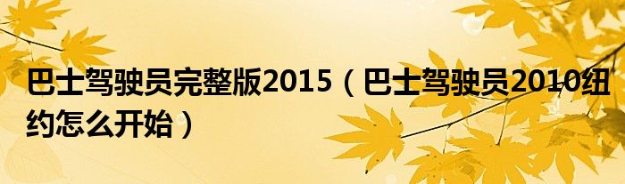 巴士驾驶员完整版2015（巴士驾驶员2010纽约怎么开始）