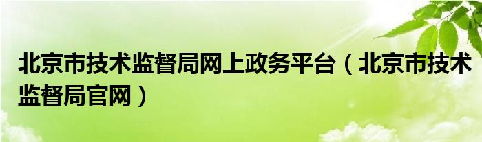 北京市技术监督局网上政务平台（北京市技术监督局官网）