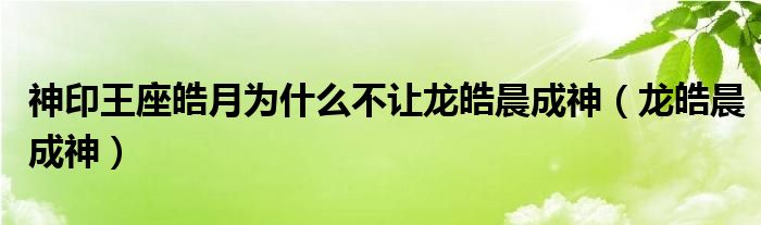 神印王座皓月为什么不让龙皓晨成神（龙皓晨成神）