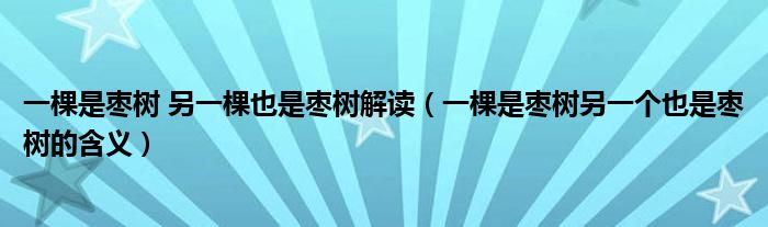 一棵是枣树 另一棵也是枣树解读（一棵是枣树另一个也是枣树的含义）