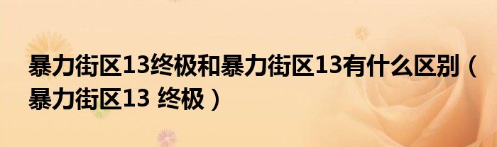 暴力街区13终极和暴力街区13有什么区别（暴力街区13 终极）