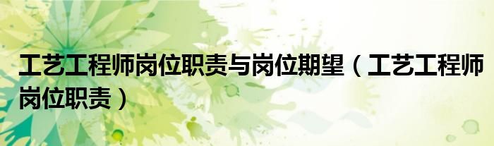 工艺工程师岗位职责与岗位期望（工艺工程师岗位职责）