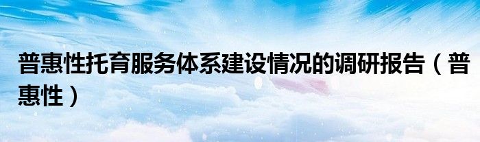 普惠性托育服务体系建设情况的调研报告（普惠性）