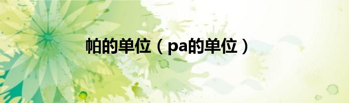 帕的单位（pa的单位）