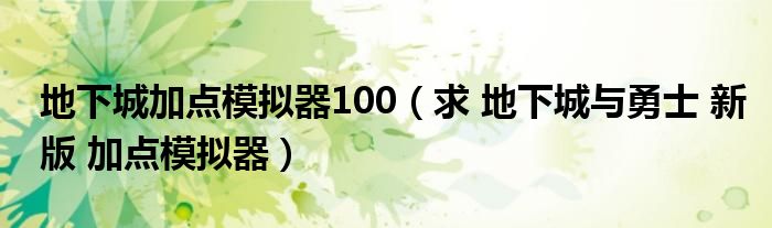 地下城加点模拟器100（求 地下城与勇士 新版 加点模拟器）