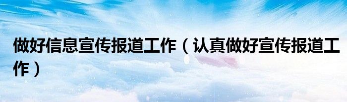 做好信息宣传报道工作（认真做好宣传报道工作）