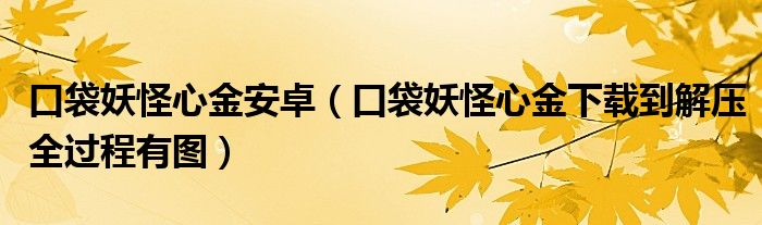 口袋妖怪心金安卓（口袋妖怪心金下载到解压全过程有图）