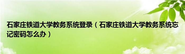 石家庄铁道大学教务系统登录（石家庄铁道大学教务系统忘记密码怎么办）