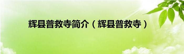 辉县普救寺简介（辉县普救寺）