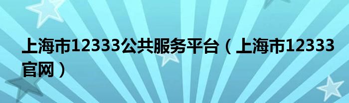 上海市12333公共服务平台（上海市12333官网）