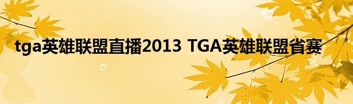 tga英雄联盟直播2013 TGA英雄联盟省赛