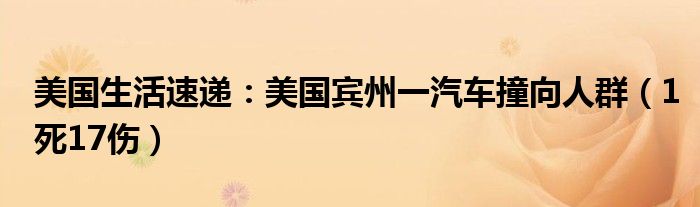 美国生活速递：美国宾州一汽车撞向人群（1死17伤）