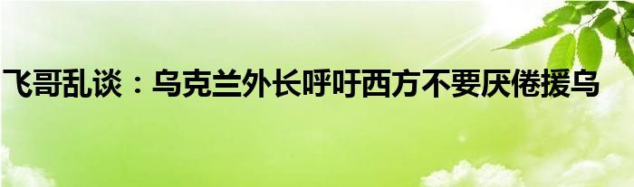 飞哥乱谈：乌克兰外长呼吁西方不要厌倦援乌