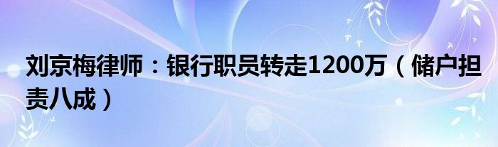 刘京梅律师：银行职员转走1200万（储户担责八成）