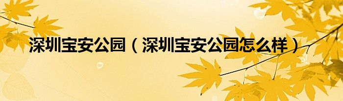 深圳宝安公园（深圳宝安公园怎么样）