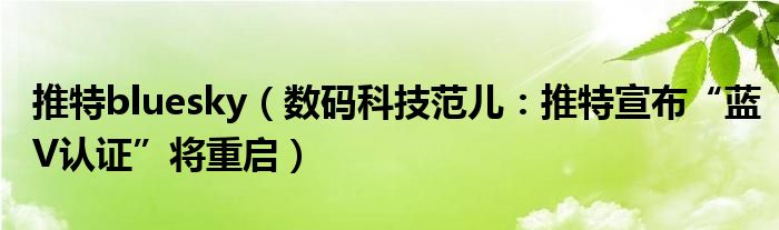 推特bluesky（数码科技范儿：推特宣布“蓝V认证”将重启）