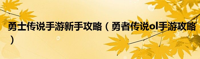 勇士传说手游新手攻略（勇者传说ol手游攻略）