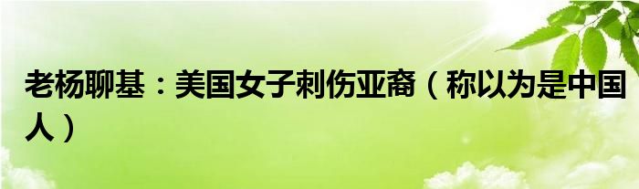 老杨聊基：美国女子刺伤亚裔（称以为是中国人）