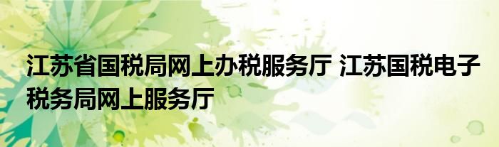 江苏省国税局网上办税服务厅 江苏国税电子税务局网上服务厅