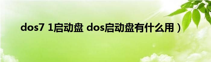 dos7 1启动盘 dos启动盘有什么用）