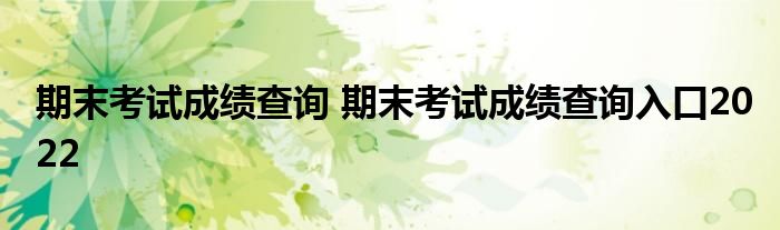 期末考试成绩查询 期末考试成绩查询入口2022