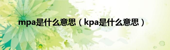 mpa是什么意思（kpa是什么意思）