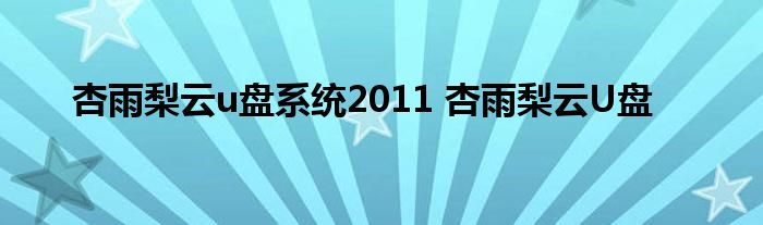 杏雨梨云u盘系统2011 杏雨梨云U盘